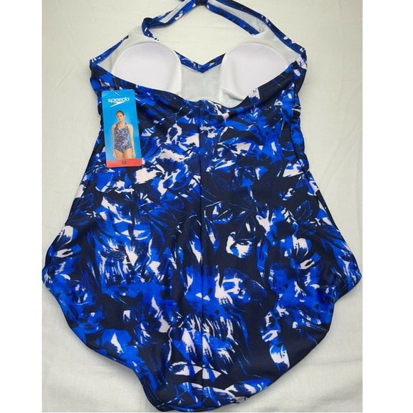 SPEEDO Women One Piece Halter Tie Swimsuit  Hyper--Blue Black - Picture 3 of 7